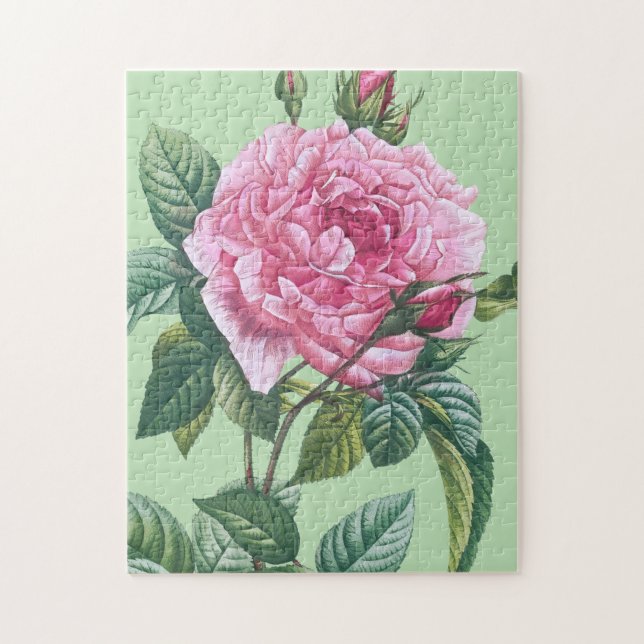 Rosa Blume mit grünen Blätter Puzzle (Vertikal)