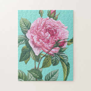 Rosa Blume mit grünen Blätter Puzzle