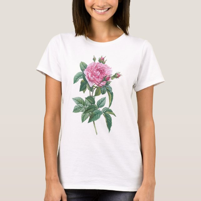 Rosa Blume mit grünen Blätter T-Shirt (Vorderseite)