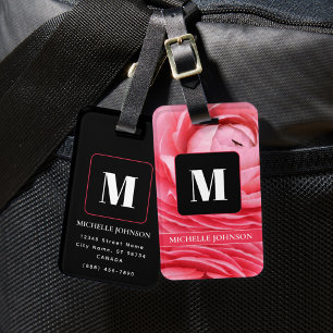 Rosa Blume mit Monogramm Gepäckanhänger