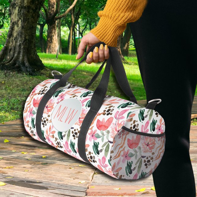 Rosa Blume Mit Monogramm Klein Duffle Bag (Pink Floral Monogrammed Small Duffle Bag)