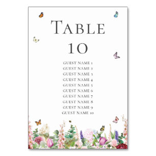 Rosa Blume mit Schmetterlingen & Gästebamen Tischnummer