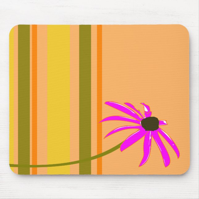 Rosa Blume mit Streifen Mousepad (Vorne)