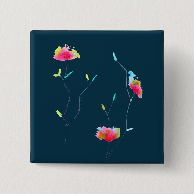 Rosa Blume Moderne, einfache japanische inspiriert Button (Vorderseite)