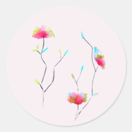 Rosa Blume Moderne, einfache japanische inspiriert Runder Aufkleber