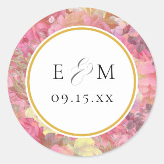 Rosa Blume Monogram Wedding Umschlag Aufkleber