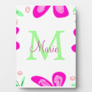 Rosa Blume Monogramm mit dem Buchstaben Grün Fotoplatte