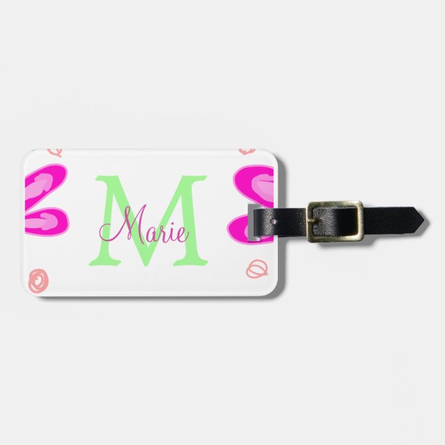 Rosa Blume Monogramm mit dem Buchstaben Grün Gepäckanhänger (Vorderseite horizontal)