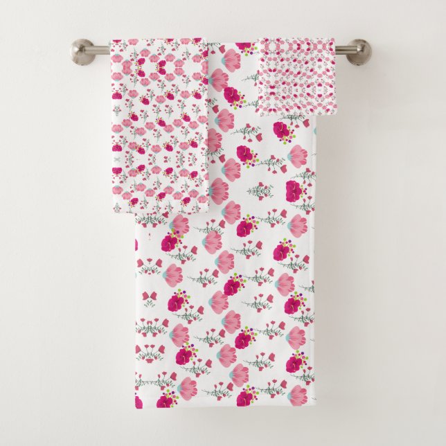 rosa Blume Muster Badhandtuch Set (Insitu)