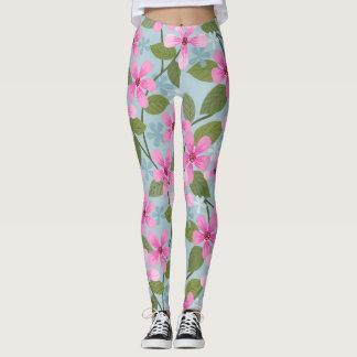 Rosa Blume Muster blaue Leggings