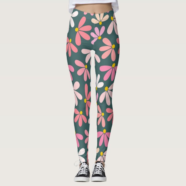 Rosa Blume Muster Leggings (Vorderseite)