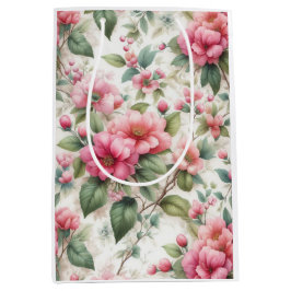 Rosa Blume Muster Mittlere Geschenktasche Mittlere Geschenktüte