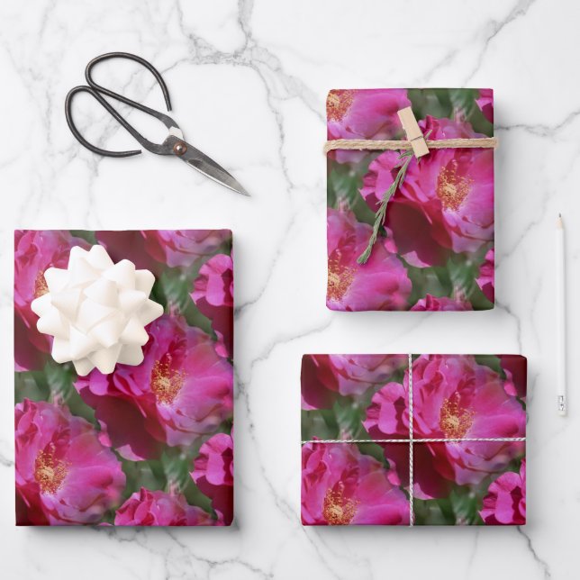 Rosa Blume Muster Natur Geschenkpapier Set (Vorderseite)