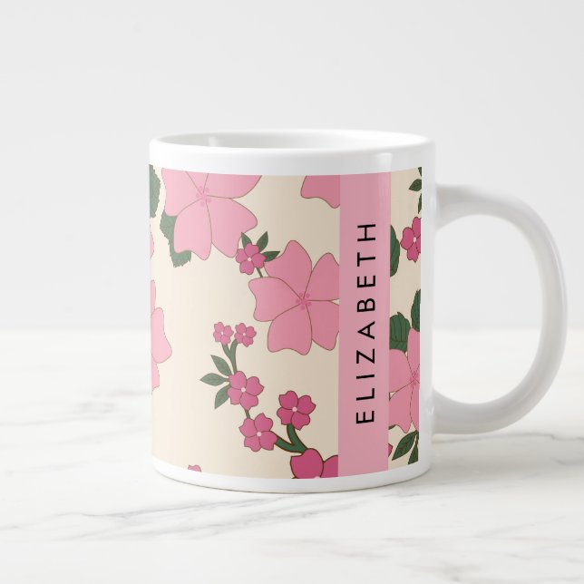 Rosa Blume, Muster von Blume, Ihr Name Jumbo-Tasse (Rechts)