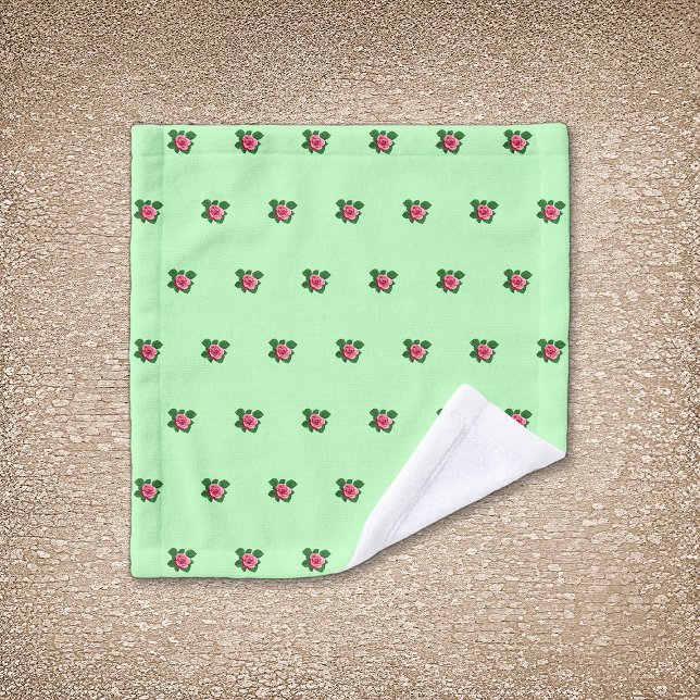 Rosa Blume Nahtloses Muster auf hellgrün Waschlappen (Pink Rose flower seamless pattern on light green wash cloth)