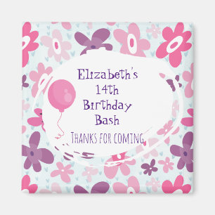 Rosa Blume Niedlich Whimsical Danke Geburtstag Magnet