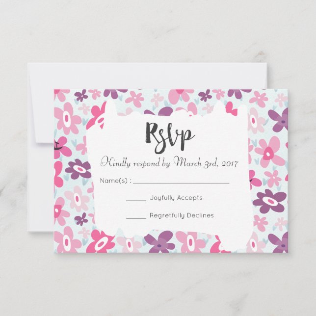 Rosa Blume Niedliche Whimsical Wedding RSVP Karte (Vorderseite)