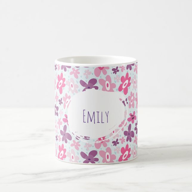 Rosa Blume Niedliches Muster Personalisiert Kaffeetasse (Mittel)
