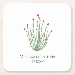 Rosa Blume Ocotillo Cactus Wedding Cocktail Hour Rechteckiger Pappuntersetzer