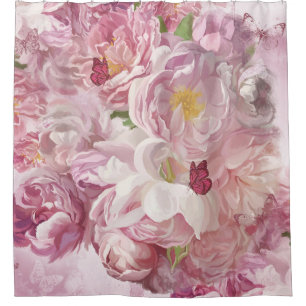 Rosa Blume Ölgemälde: zart Duschvorhang