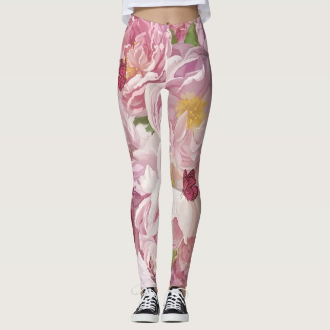 Rosa Blume Ölgemälde: zart Leggings (Vorderseite)