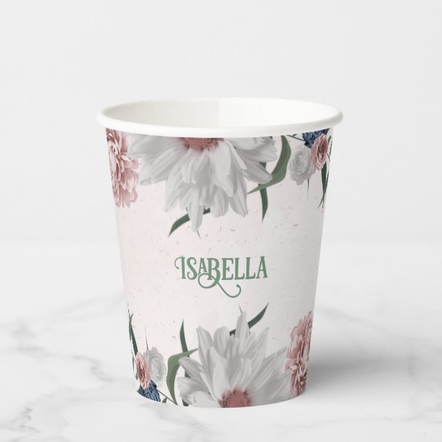 Rosa Blume Pappbecher (Links)