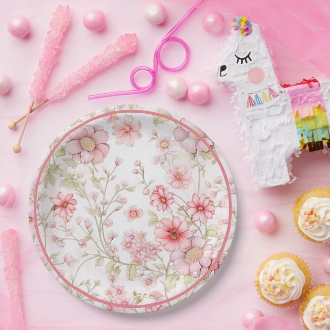Rosa Blume Pappteller (Party)