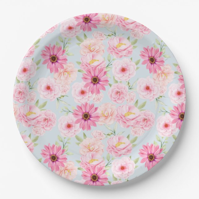 Rosa Blume Pappteller (Vorderseite)