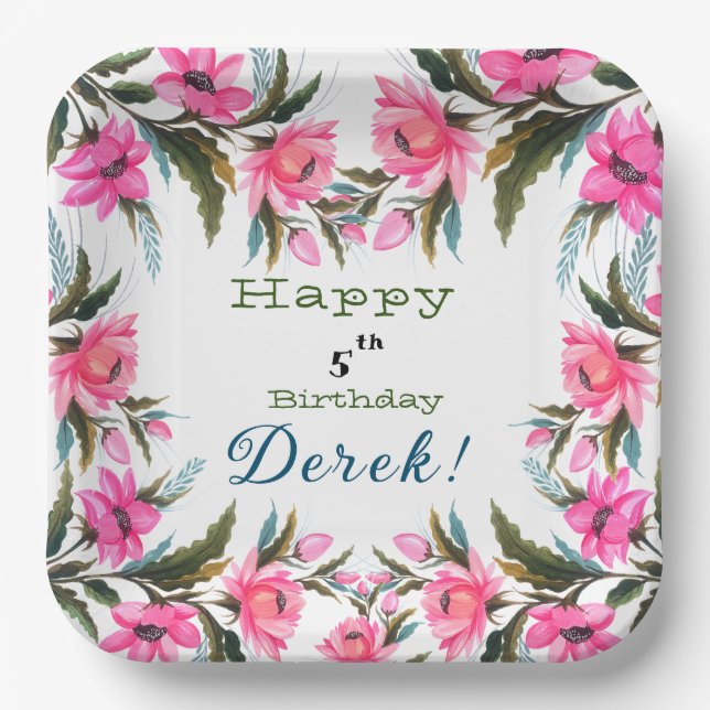 Rosa Blume Pappteller (Vorderseite)