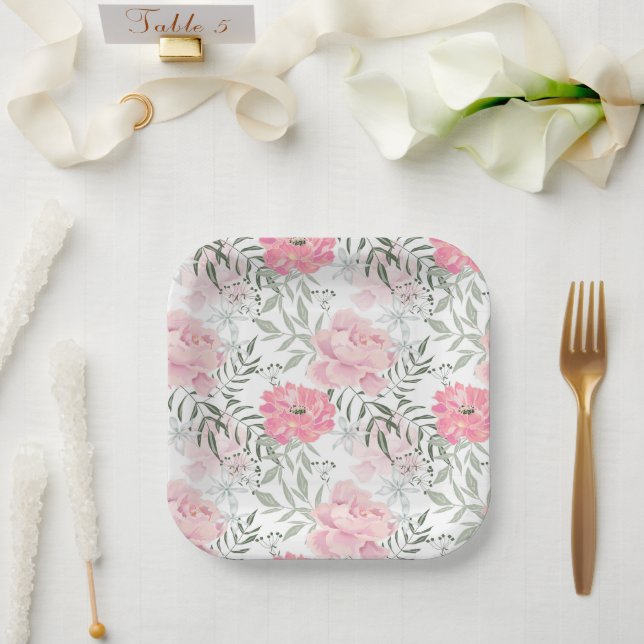 Rosa Blume Pappteller (Hochzeit)