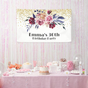 Rosa Blume Party, elegantes Geburtstagsbanner Banner