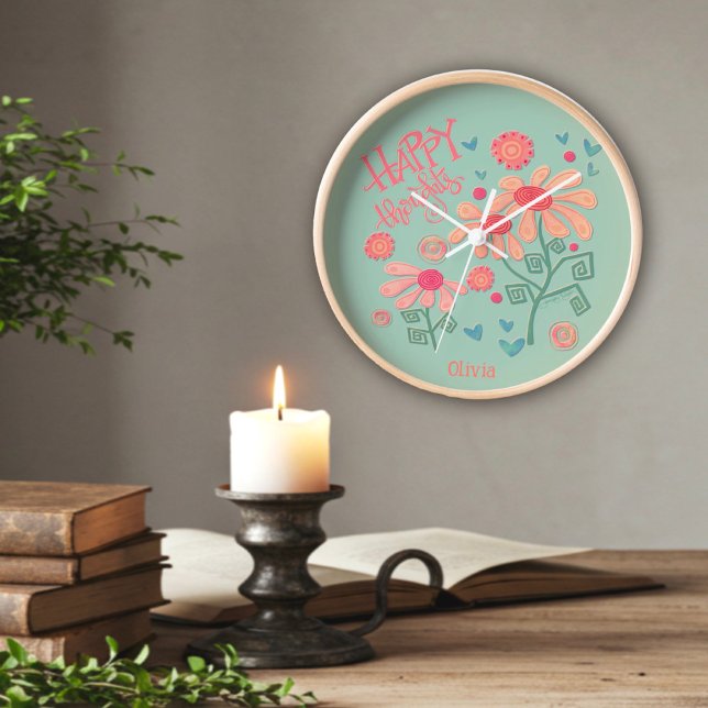 Rosa Blume Personalisiert Name Inspirivity Clock Uhr (Von Creator hochgeladen)