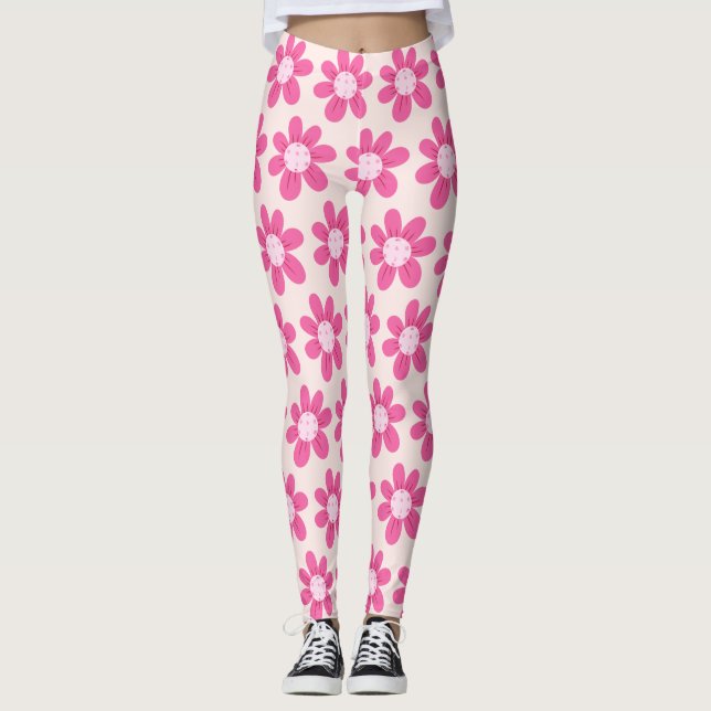 Rosa Blume Pickleball Muster Niedlich und trendy Leggings (Vorderseite)