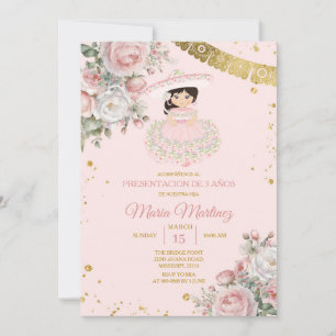 Rosa Blume Presentación De Tres Años Niedlich Girl Einladung