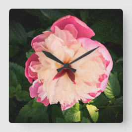 Rosa Blume Quadratische Wanduhr