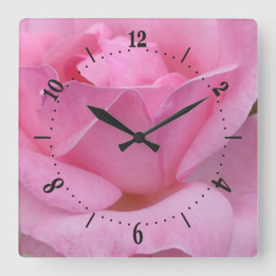 Rosa Blume quadratische Wanduhr