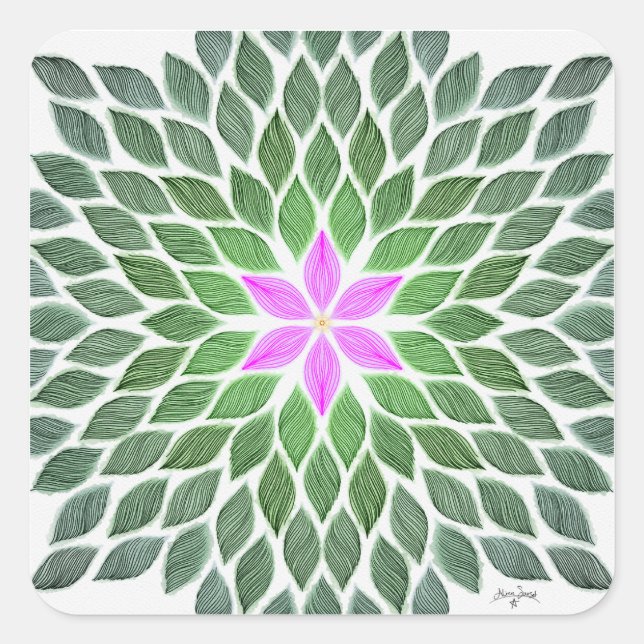 rosa Blume Quadratischer Aufkleber (Vorderseite)