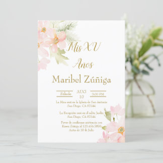 Rosa Blume Quinceanera Einladung