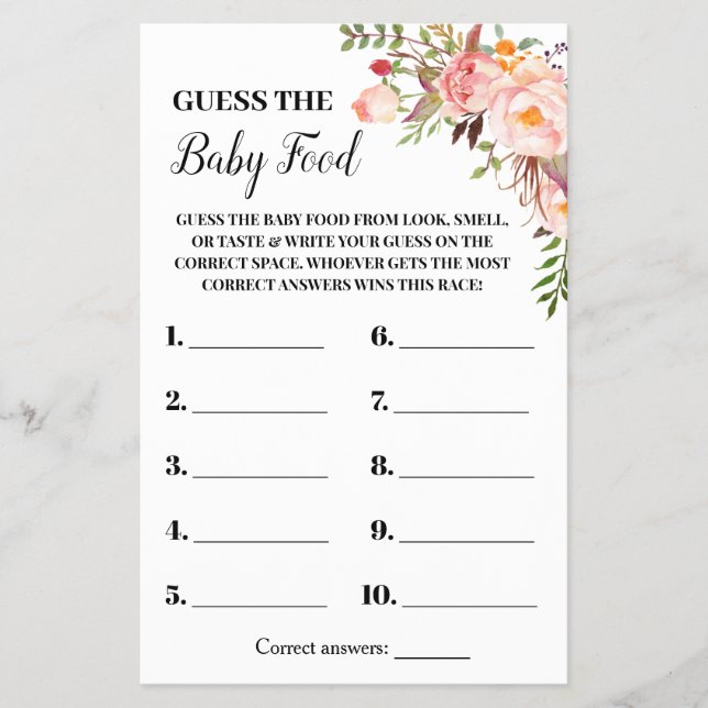 Rosa Blume Raten Sie die Baby Food Shower Game Car Flyer (Vorne)