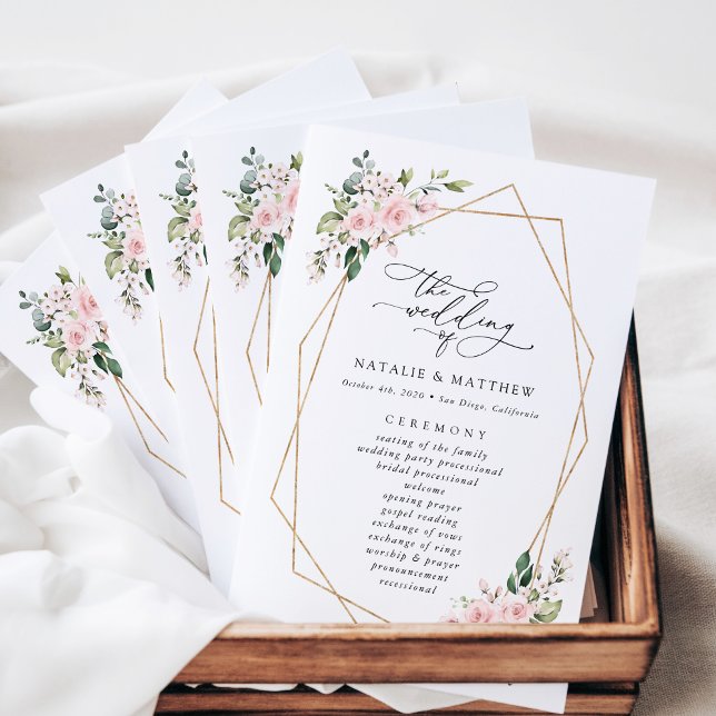 Rosa Blume, rosa Blume, Boho, Hochzeitsprogramm (Von Creator hochgeladen)
