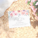 Rosa Blume Rosa Elegant Erstkommunion Einladungspostkarte<br><div class="desc">Dieses horizontale Design zeigt Ihren individuellen heiligen Kommunionstext in einem eleganten Skript-Schriftart,  gerahmt durch einen Bouquet von rot-rosa Aquarellfarben-Blume. Die Rückseite dieser Einladung wurde leer verlassen,  damit Sie eine benutzerdefinierte Adresse und Nachricht hinzufügen können.</div>