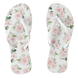 Rosa Blume, rosa Rosen, Aquarellfarben-Blume Flip Flops