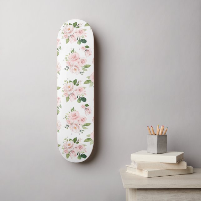 Rosa Blume, rosa Rosen, Aquarellfarben-Blume Skateboard (Wandkunst)