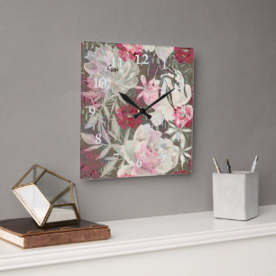 Rosa Blume Rosa Zitronen Blumenstrauß Quadratische Wanduhr