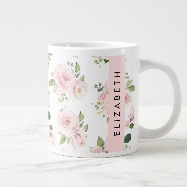 Rosa Blume, Rose, Aquarell-Blume, Ihr Name Jumbo-Tasse (Rechts)