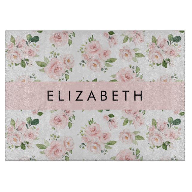 Rosa Blume, Rose, Aquarell-Blume, Ihr Name Schneidebrett (Vorderseite)