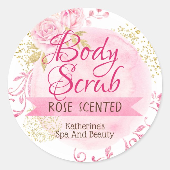 Rosa Blume Rose Body Scrub Labels Runder Aufkleber (Vorderseite)