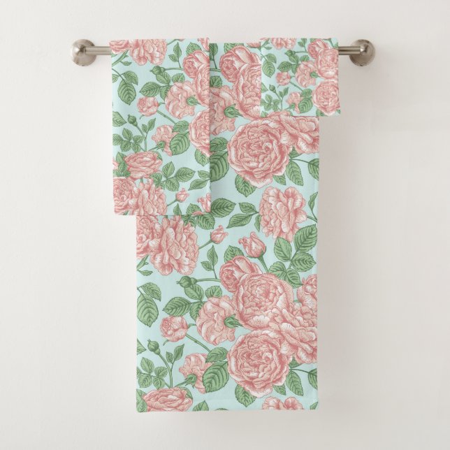 Rosa Blume Rose Garten Bouquet Muster Badhandtuch Set (Insitu)