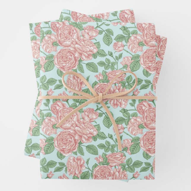 Rosa Blume Rose Garten Bouquet Muster Geschenkpapier Set (Beispiel)