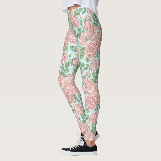 Rosa Blume Rose Garten Bouquet Muster Leggings (Links)